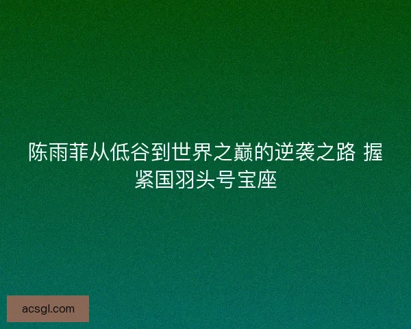 陈雨菲从低谷到世界之巅的逆袭之路 握紧国羽头号宝座